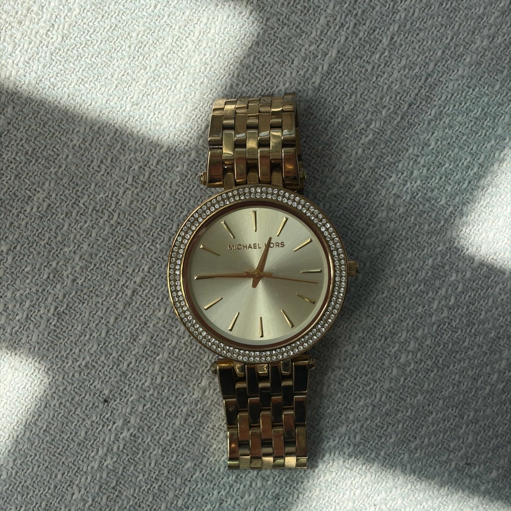 Michael Kors Gold-Tone Crystal Bezel Watch
